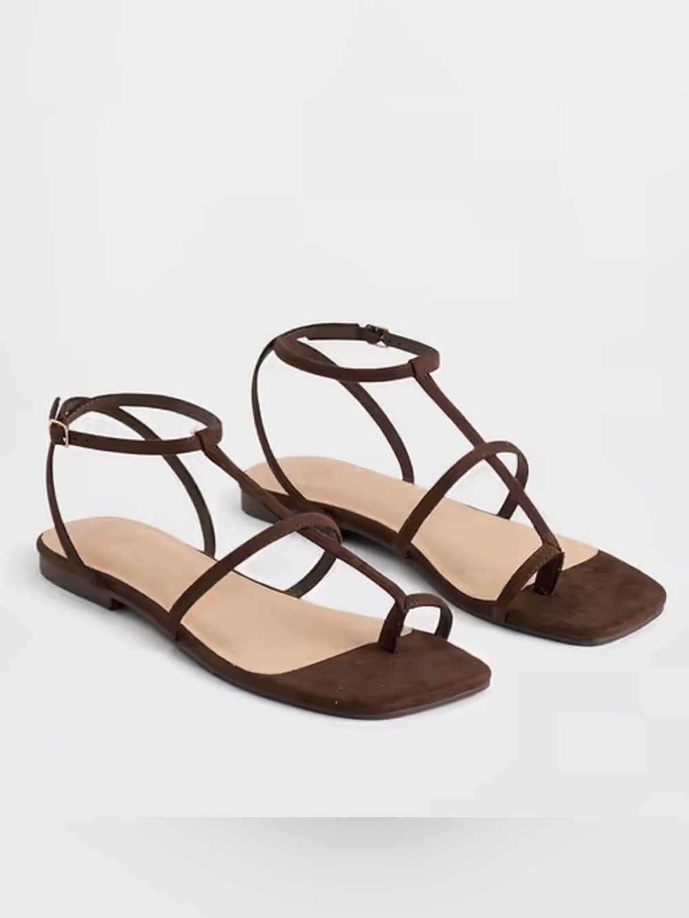New GAP Brown Vegan Suede T-Strap Toe-Ring Square Front Flat Sandals size 8